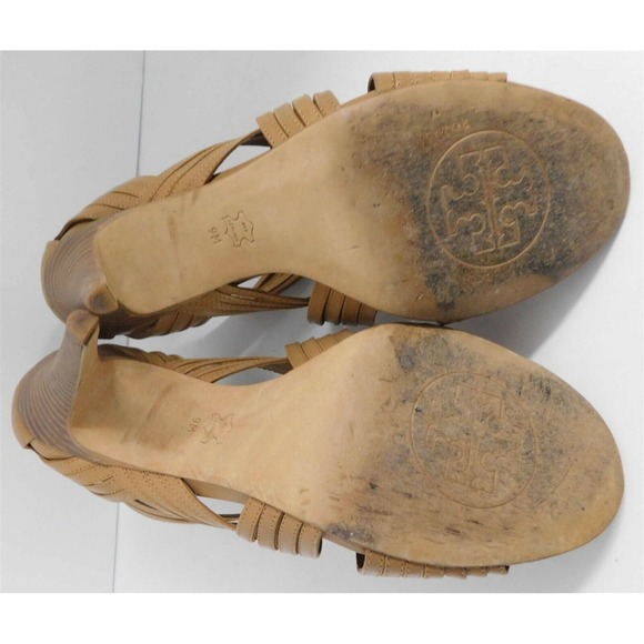 Tory Burch Liv Brown Tan Strappy Leather Stiletto Heels 9 M - Picture 6 of 6